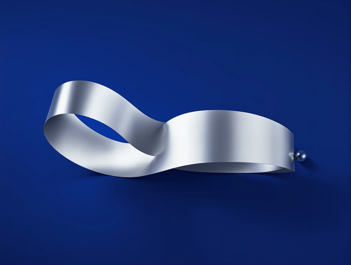 A continuous silver ribbon on a cobalt blue ground