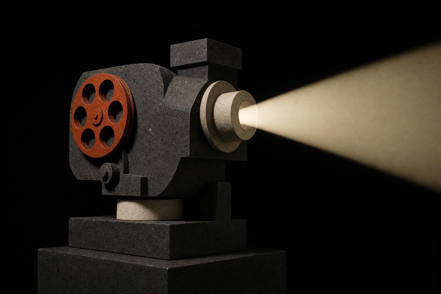 Brutalist projector object on charcoal