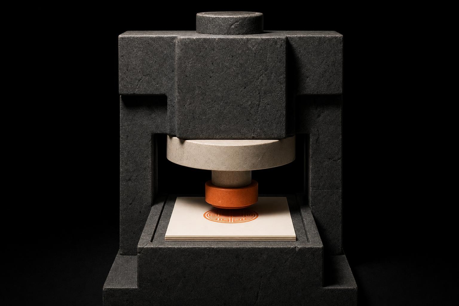 Brutalist press object on charcoal